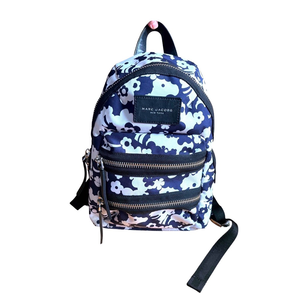 Marc Jacobs Navy White Floral Nylon Mini Biker Bag Backpack Gold Hardware